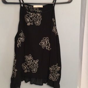 Black tank with floral embroidery